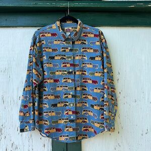 Barn Fly Men's Woody Wagon Classic Cars Shirt 100% Cotton Made in USA Size Large